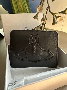Vivienne Westwood Black Leather Bi-Fold Wallet with Embossed Logo